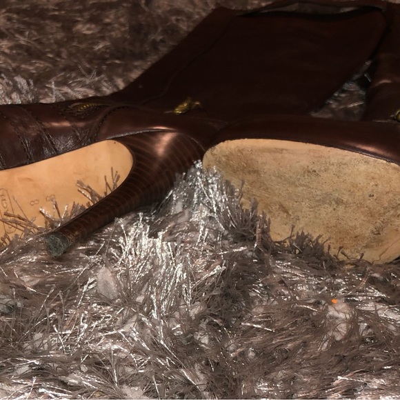 Brown leather high heels Coach boots. - Picture 2 of 4
